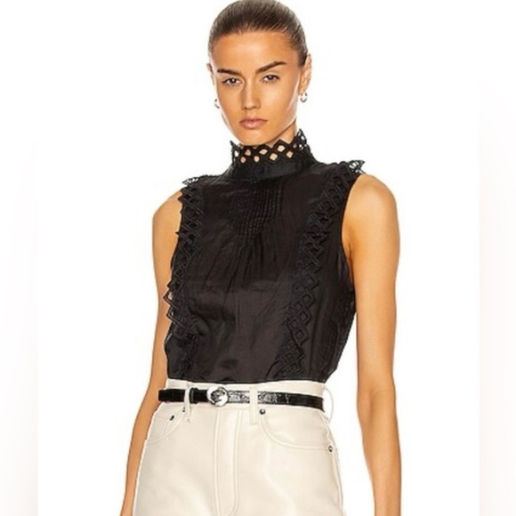 Frame Denim Tops - NWT FRAME Embroidered High Neck Sleeveless Top In Black Size XL